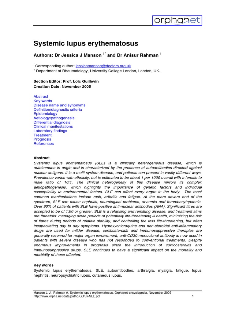 Overview of Systemic Lupus Erythematosus | PDF | Self-Improvement ...