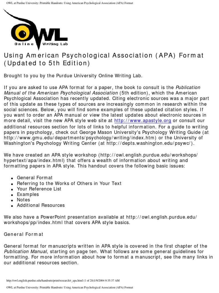 OWL at Purdue University Printable Handouts Using American