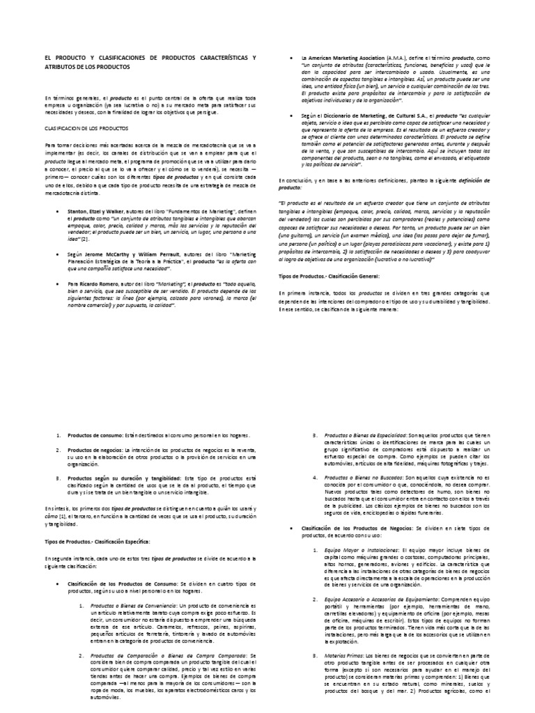 1.1.1. El Producto y Clasificaciones de Productos