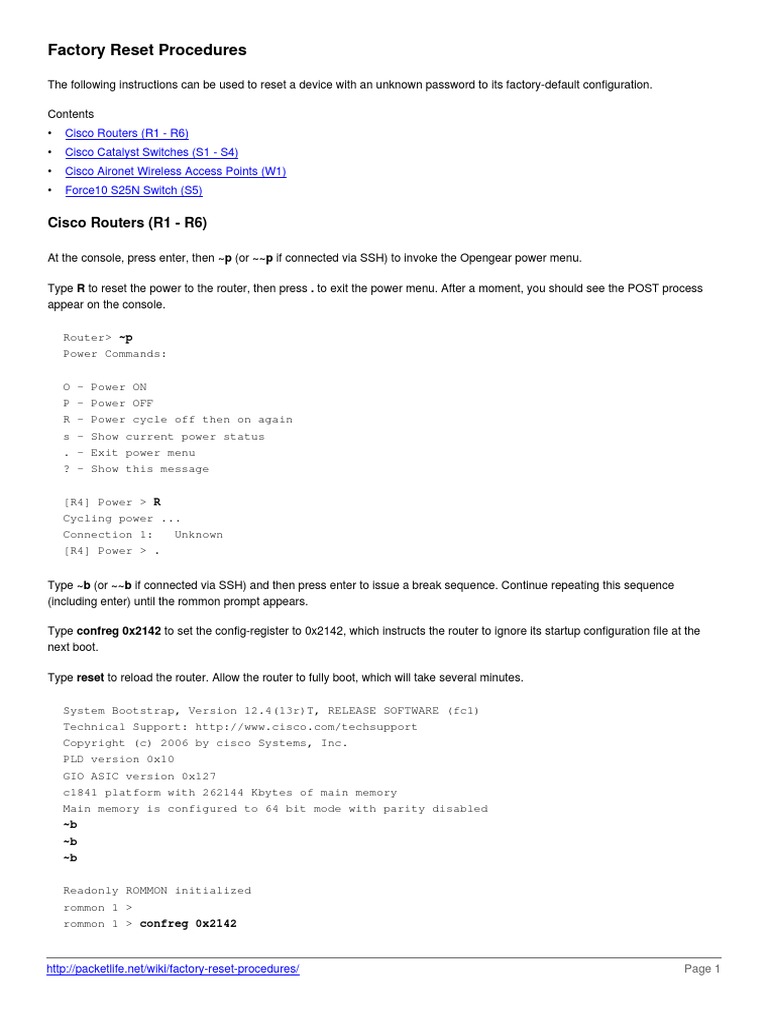 Factory Reset Procedures | PDF | Booting | Cisco Systems
