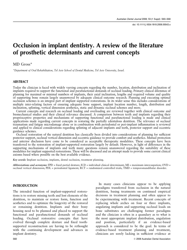 Occlusion Concepts in Implant Dentistry | PDF | Dental Implant | Dentures
