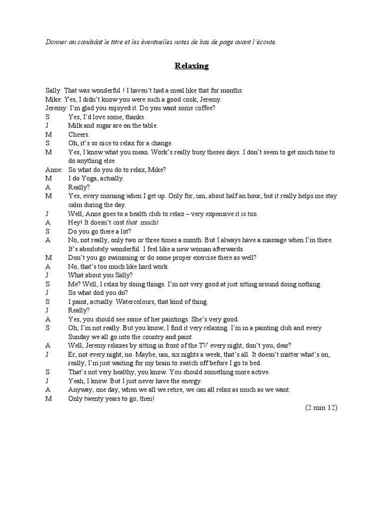 Relaxation Techniques Discussed in Dialogue | PDF