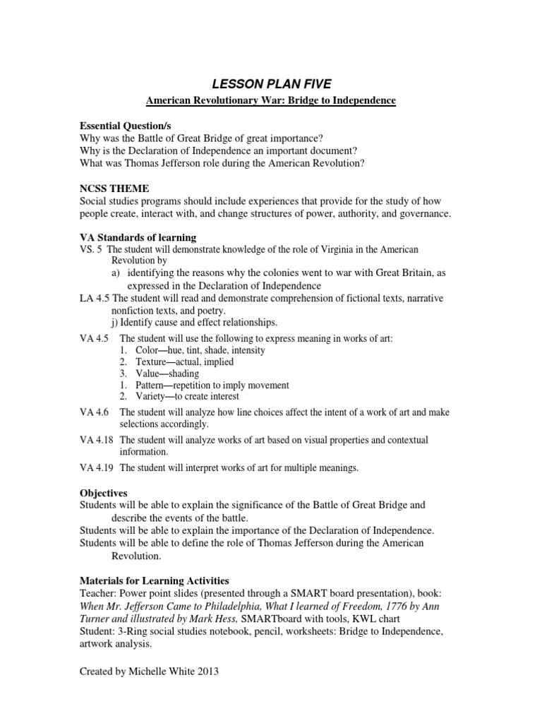 American Revolution Lesson Plan | PDF | United States Declaration Of ...