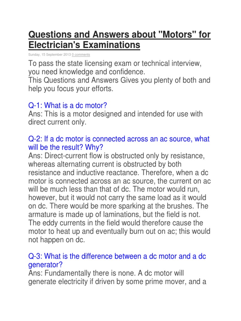 Questions and Answers About Electrical Electric Motor Machines
