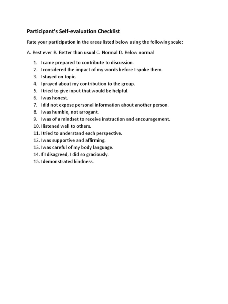 Group Participation Self-Check | PDF