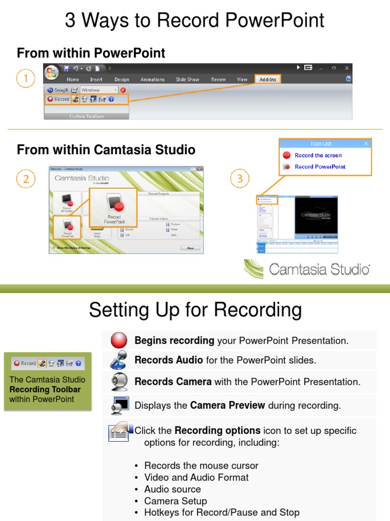 Record PowerPoint with Camtasia Guide | PDF | Computers | Technology ...