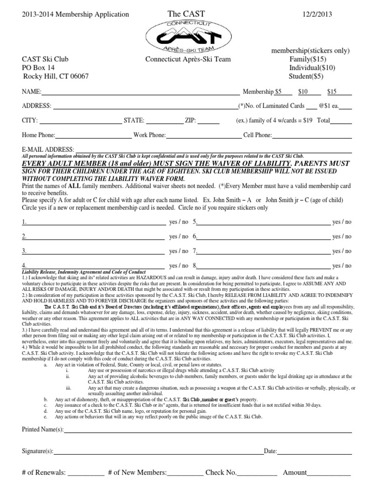 2013-2014 CAST Membership Application | PDF | Indemnity | Civil Law ...