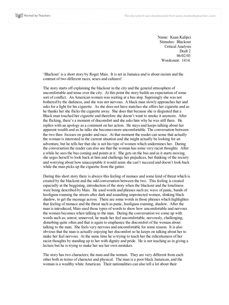 Blackout is a Short Story by Roger Mais It is Set in Jamaica and is