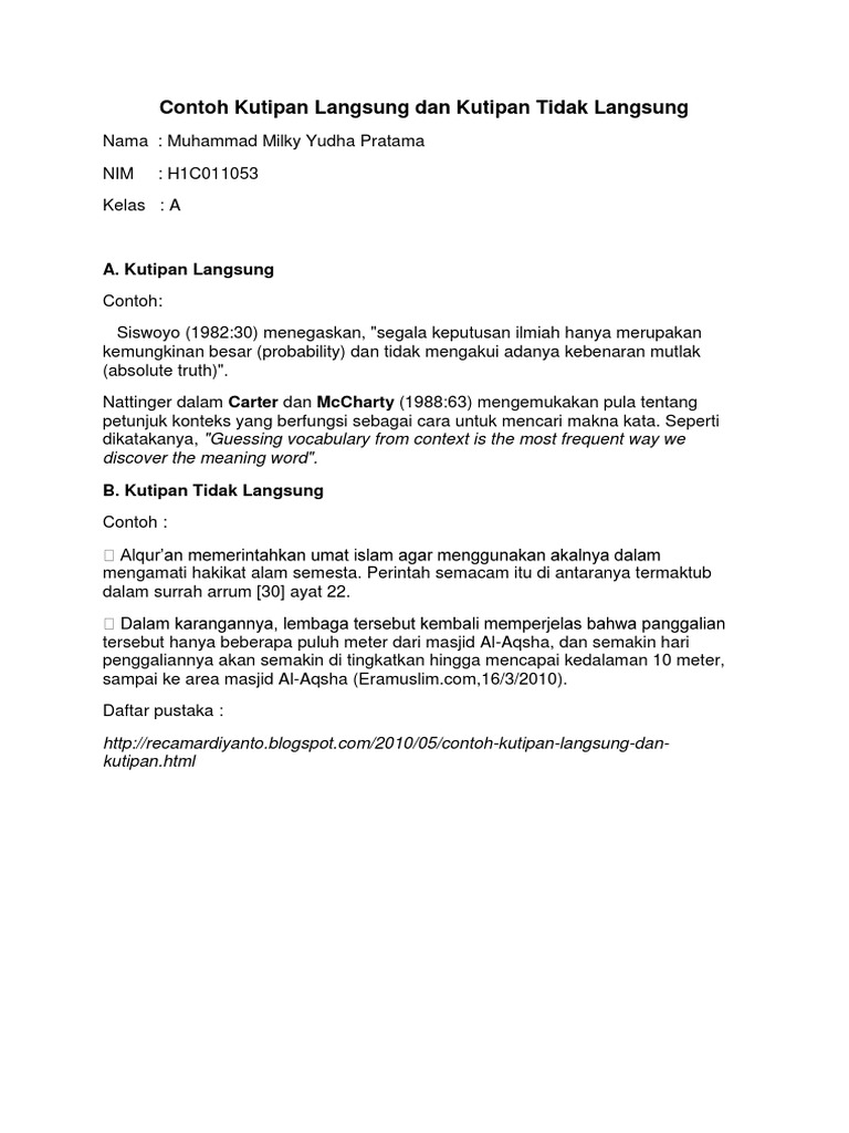 Kutipan Langsung Dan Tak Langsung