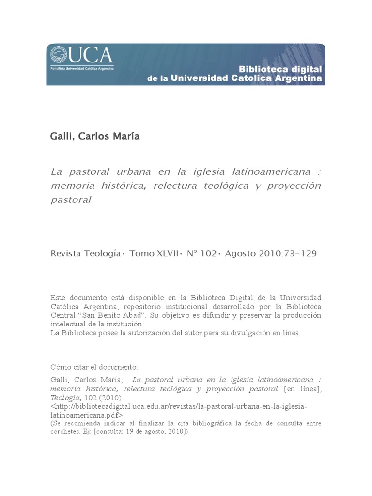 La Pastoral Urbana en La Iglesia Latinoamericana | PDF | Iglesia ...