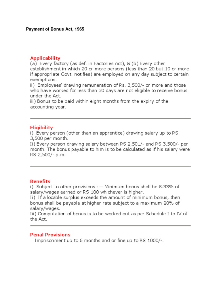 Payment of Bonus Act | PDF