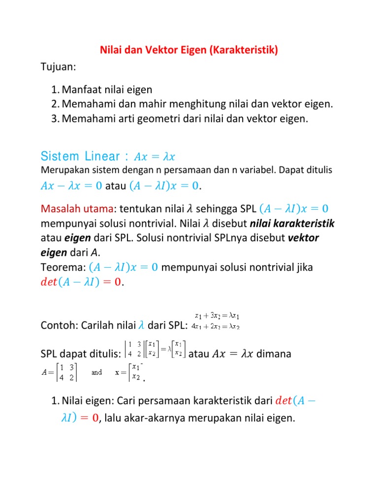 Nilai dan Vektor Eigen dalam Matematika | PDF | Metode & Bahan Ajar