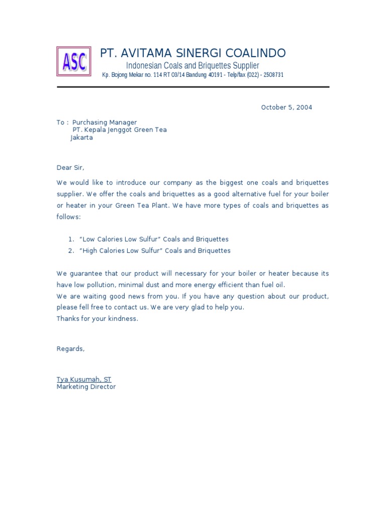 Contoh Surat Penawaran - Inggris | PDF