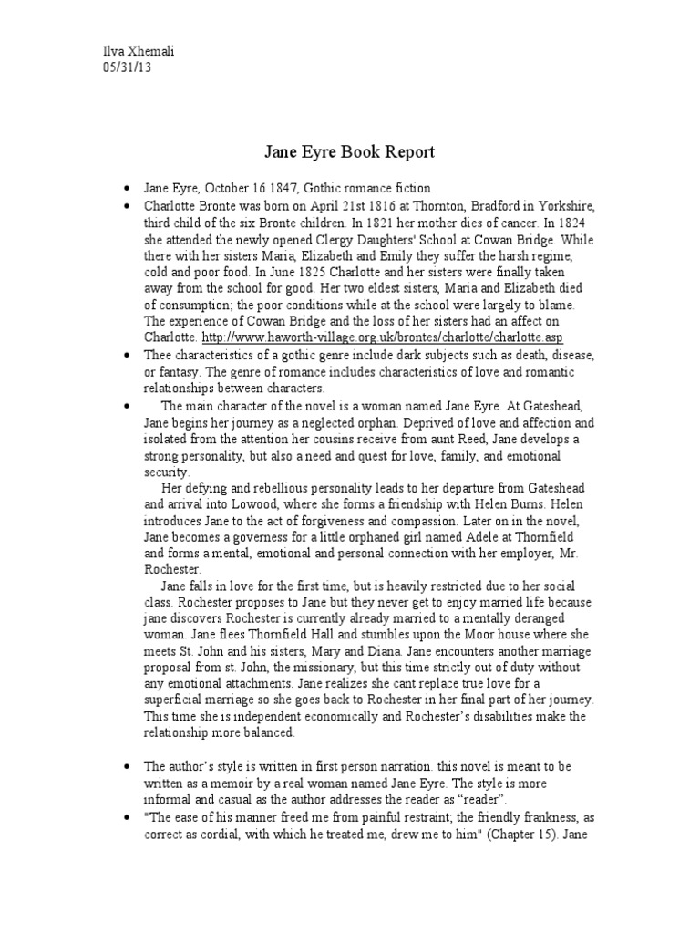 jane eyre book report