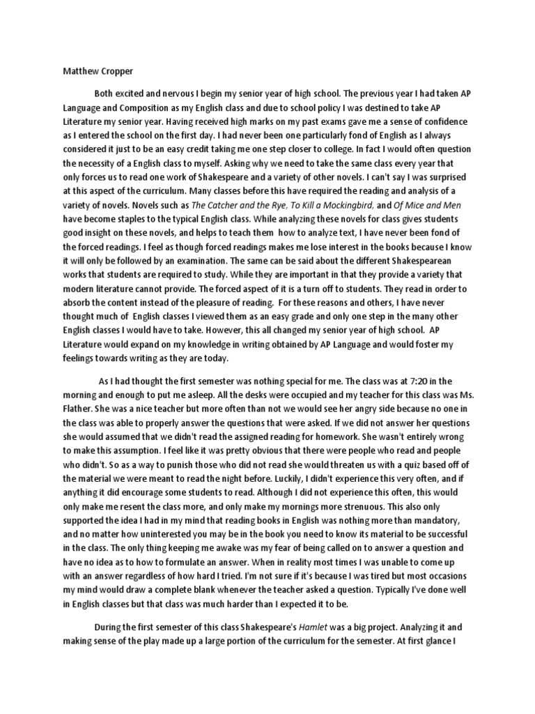 literacy narrative essay examples college