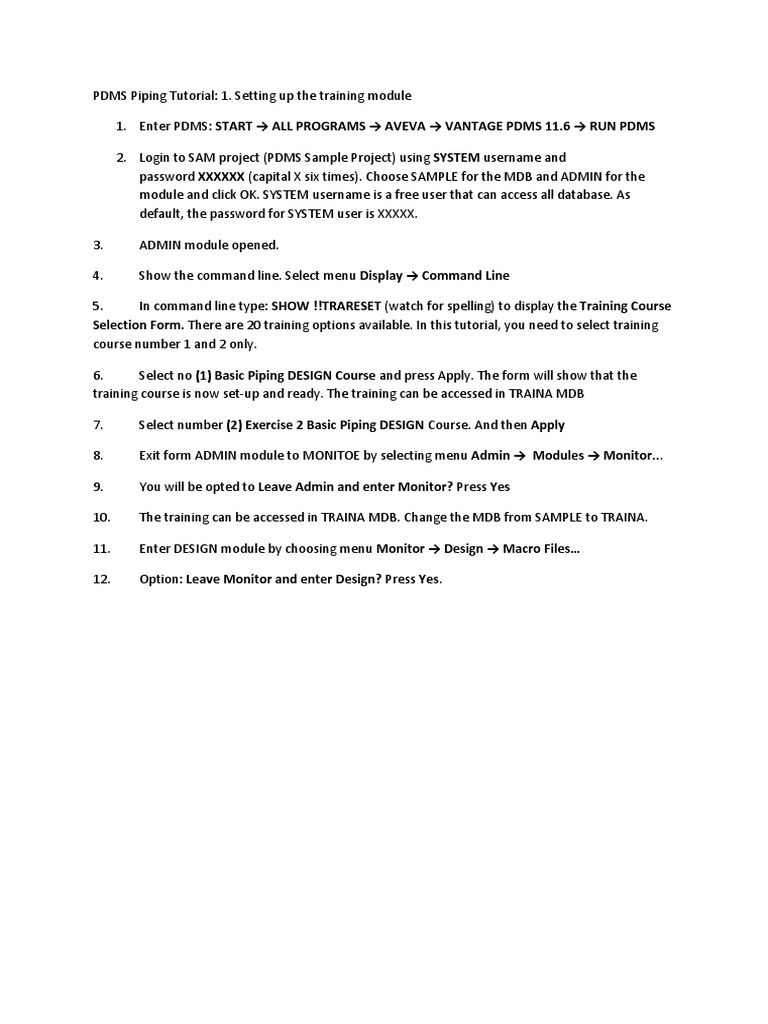 PDMS Piping Tutorial PDF Command Line Interface Computer Architecture