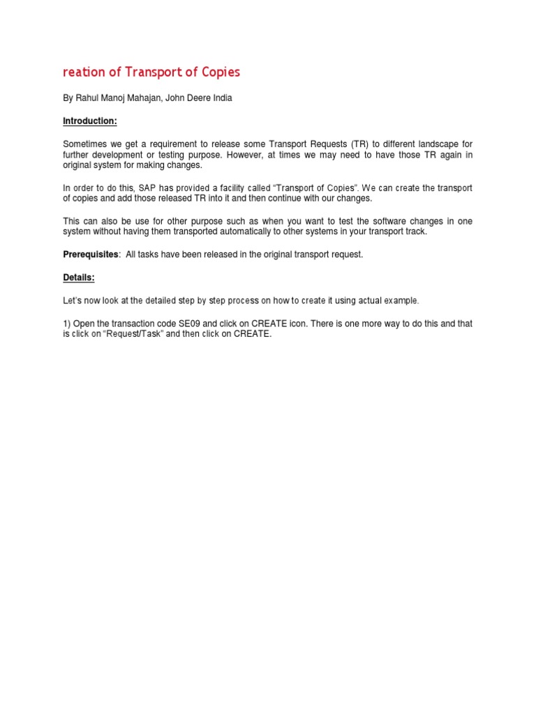 Creating SAP Transport of Copies | PDF