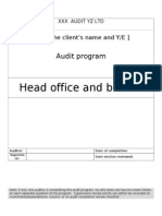 Head Office and Branch: Audit Program