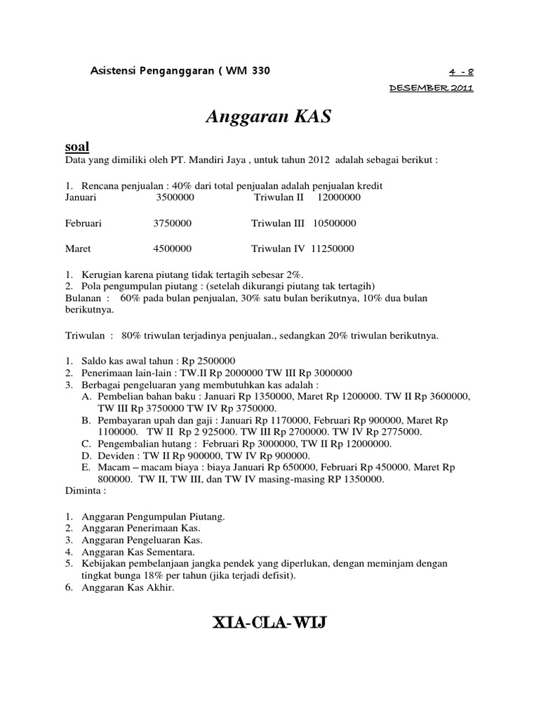 Anggaran Kas Soal Pdf