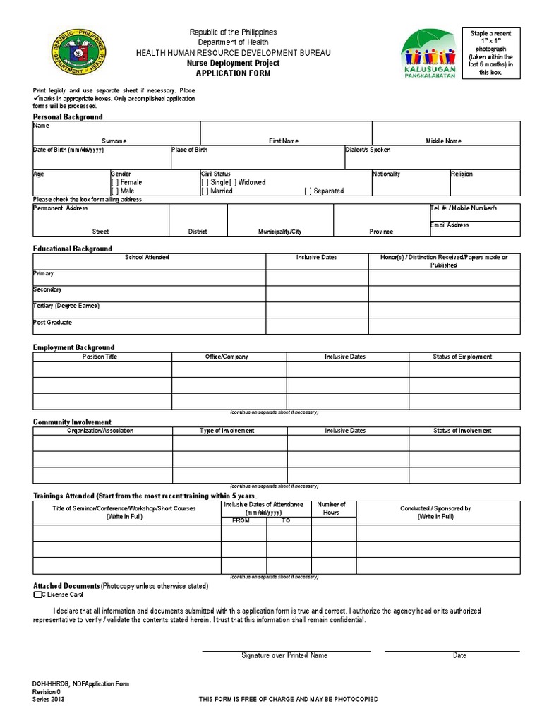 Republic of The Philippines Department of Health Health Human Resource ...