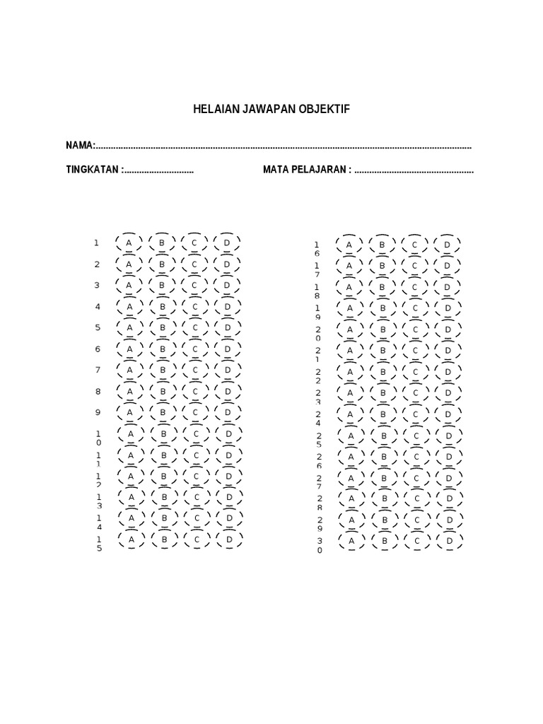 Objective Answer Sheet Template | PDF | Art