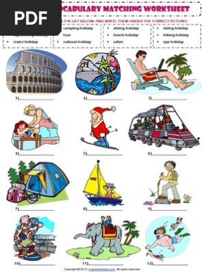 types of holidays vocabulary matching exercise worksheet pdf