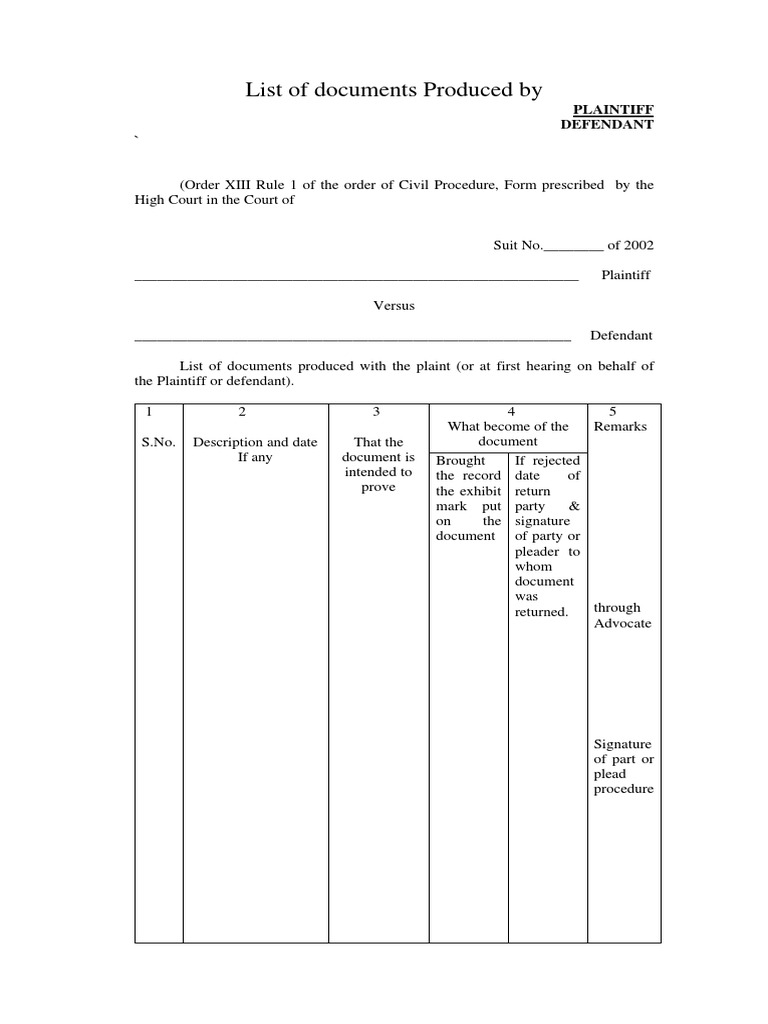 Court Document List Format Guide | PDF | Social Science