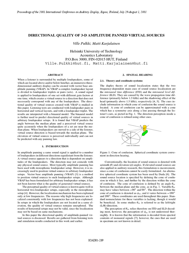 Directional Quality of VBAP Virtual Sources | PDF | Physical Phenomena ...