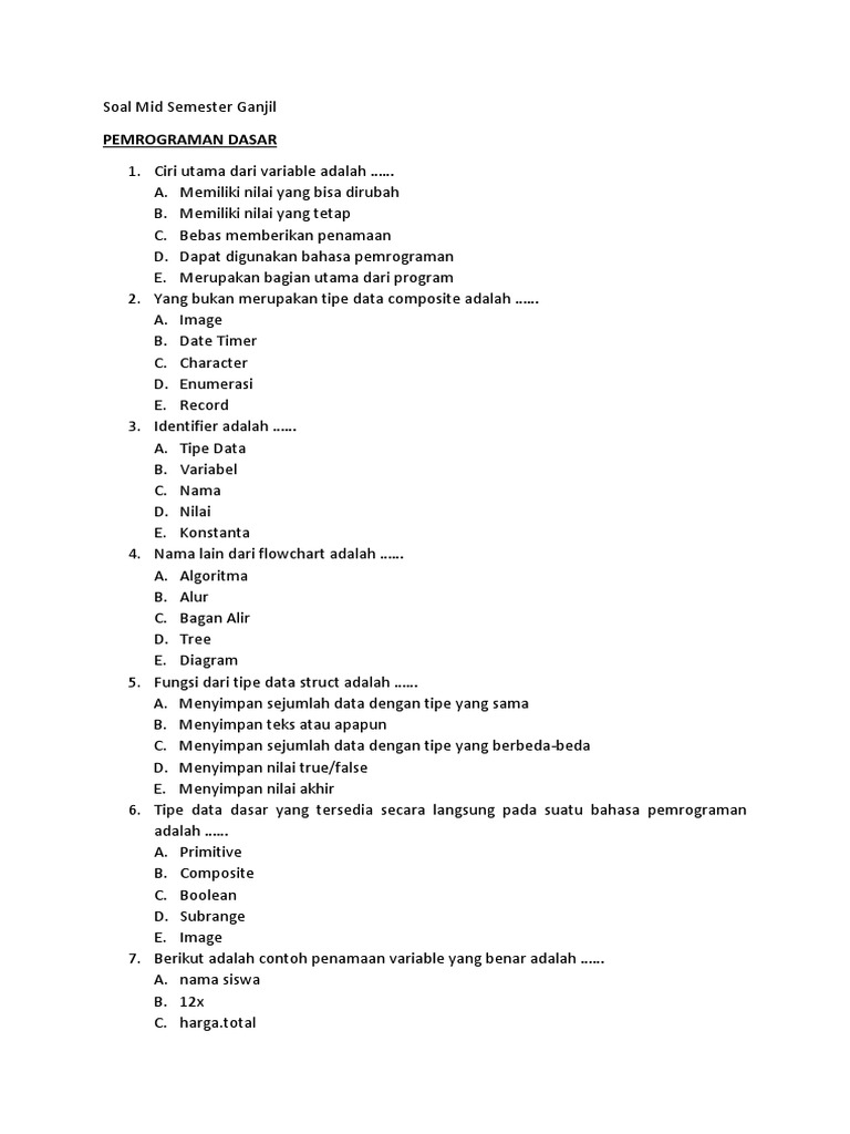 Contoh Soal Essay Pemrograman Dasar Dan Jawabannya Barisan Contoh