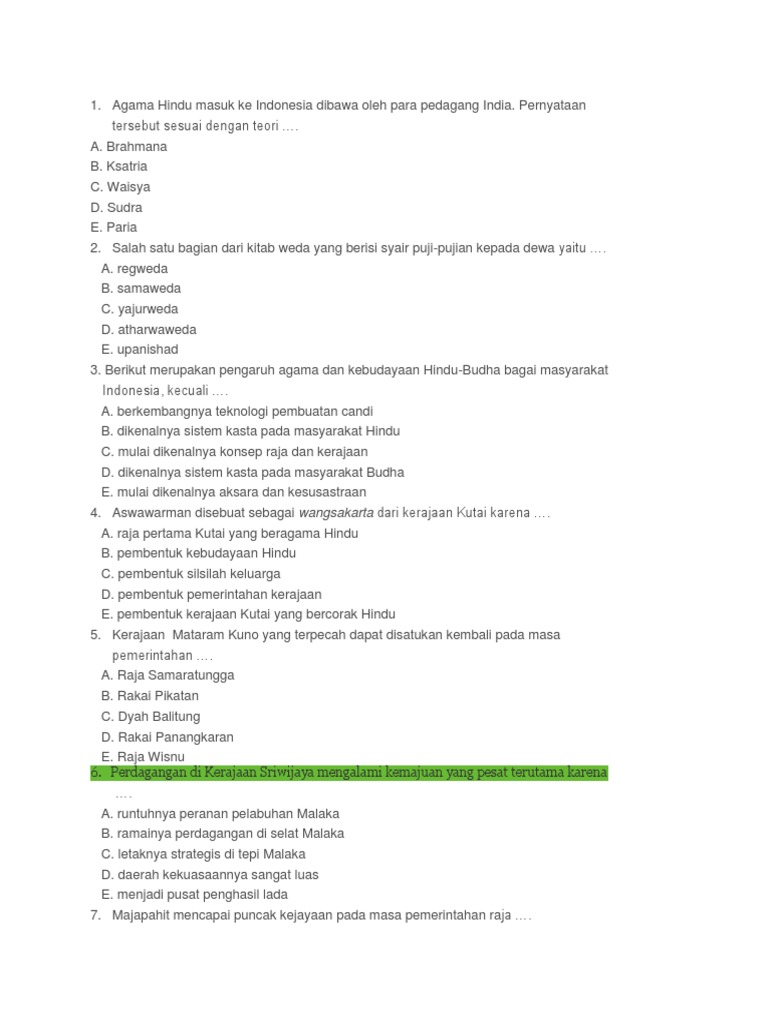 Soal Dan Jawaban Sejarah Kerajaan Hindu Buddha