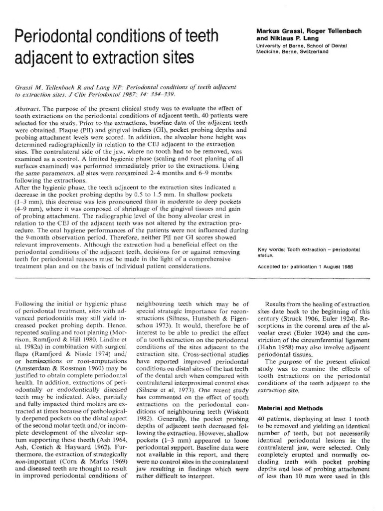 Grassi 1987 Perio Pocket Healing Following Extraction PDF Human