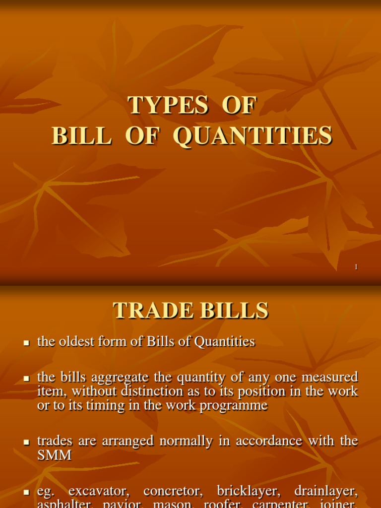 Types of Bill of Quantities PDF Specification (Technical Standard