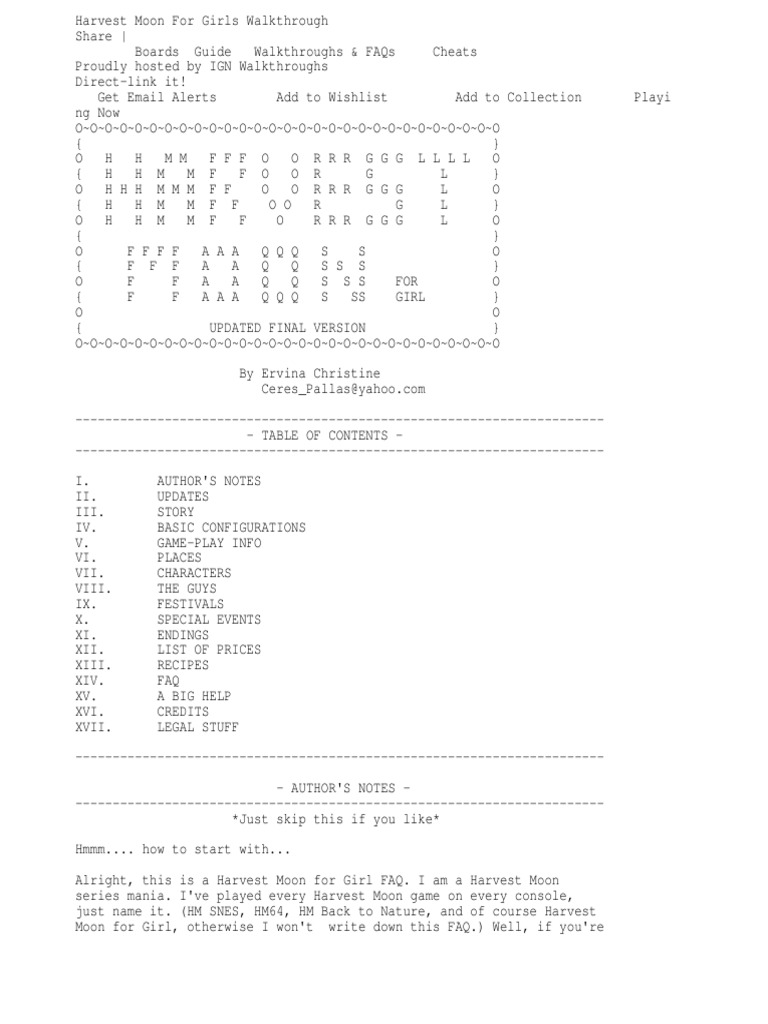 Harvest Moon Back To Nature Walkthrough PDF Strategy Guide Pub