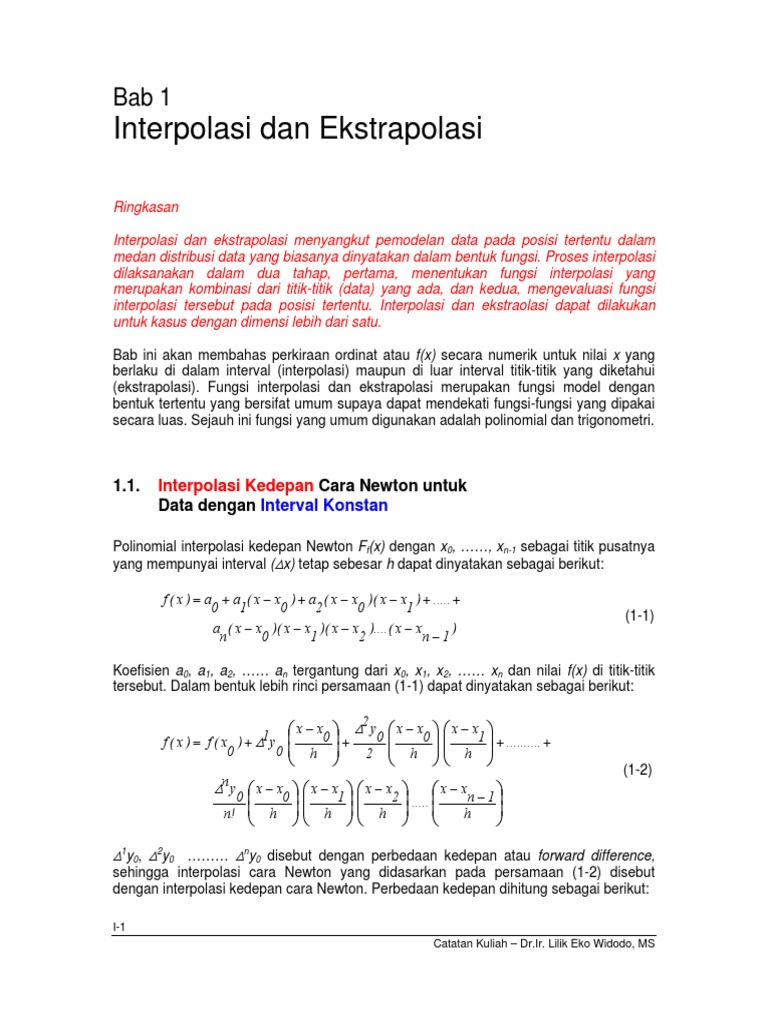 Bab 1 Interpolasi Dan Ekstrapolasi Updated
