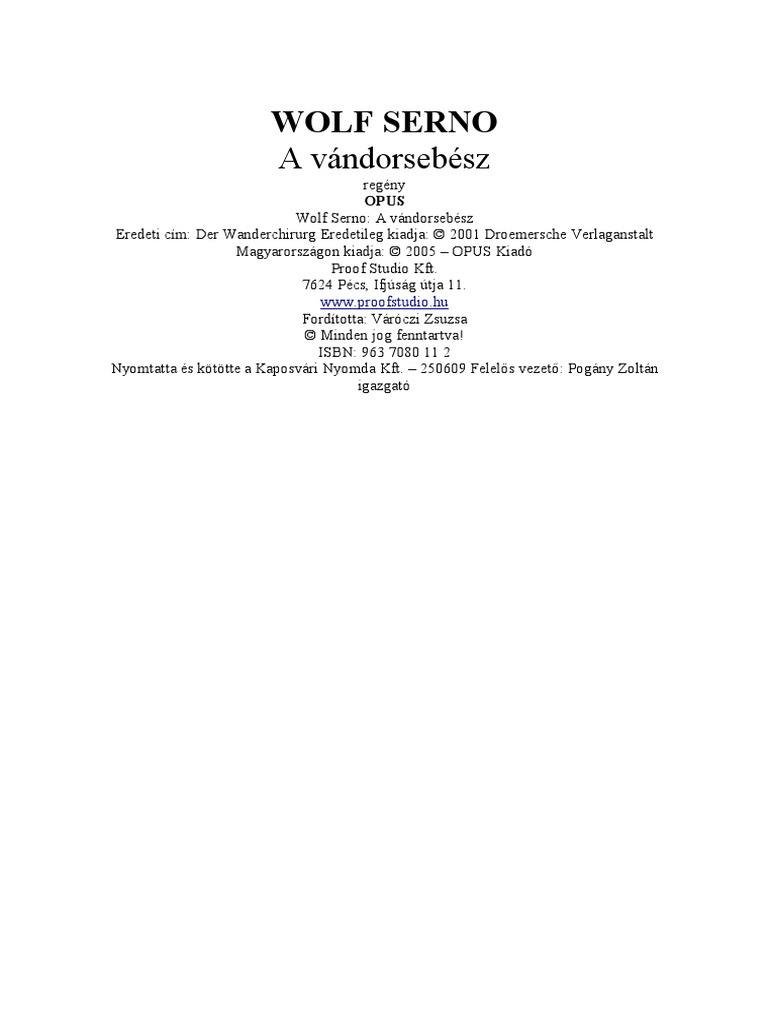 Wolf Serno - A Vándorsebész 1. | PDF