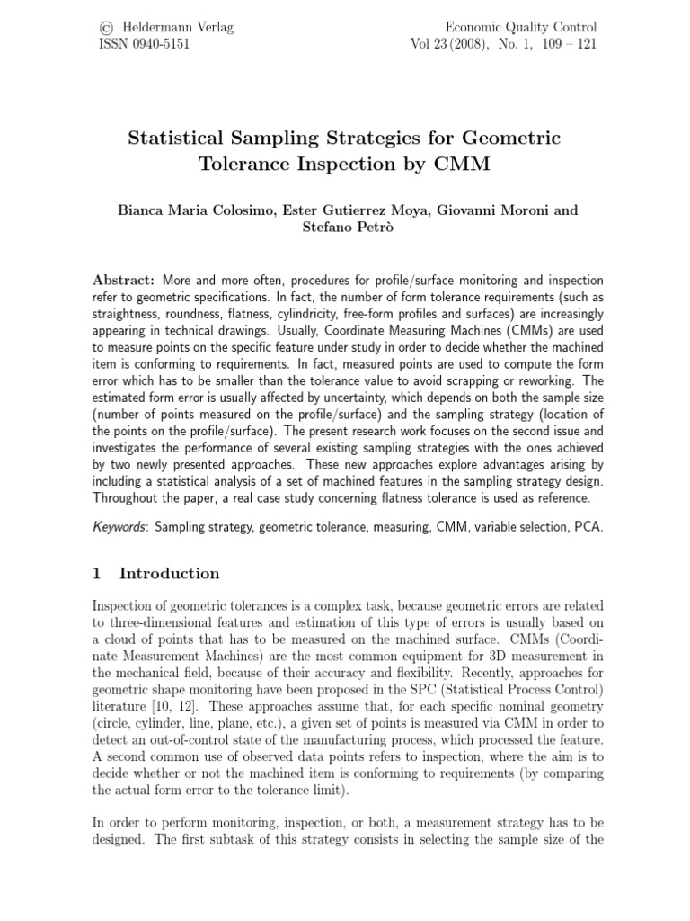 Statistical Sampling Strategies For Geometric Tolerance Inspection by ...