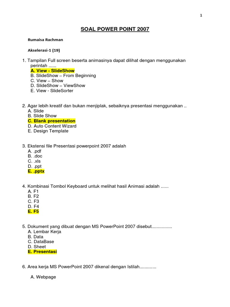 Soal Powerpoint Rumaisa Rachman