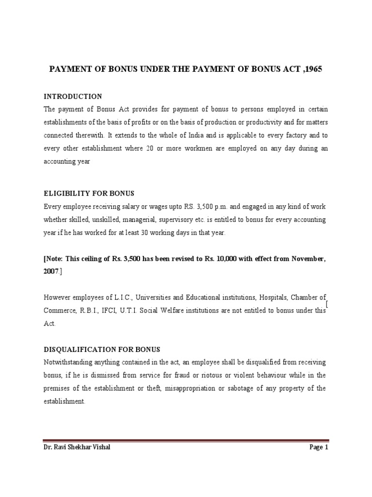Payment of Bonus PDF | PDF