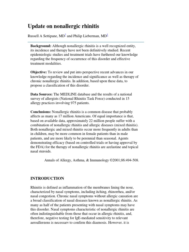 Non Allergic Rhinitis | PDF