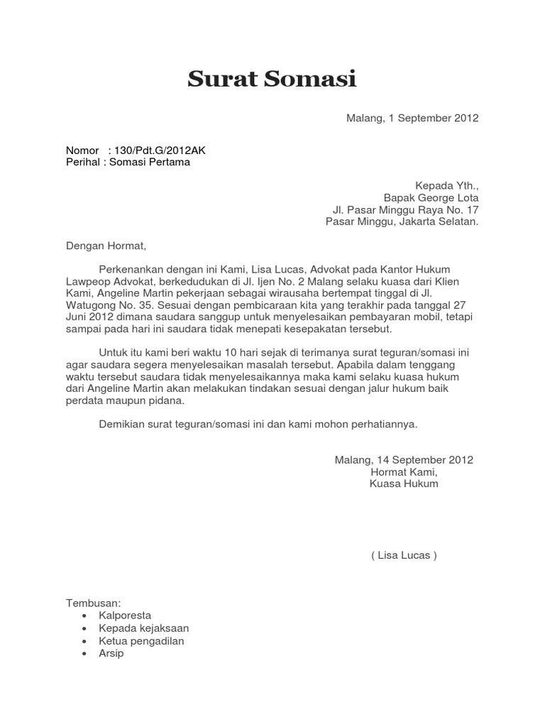 Contoh Surat Somasi Kantor Hukum Sitinorsyuhadahaizad