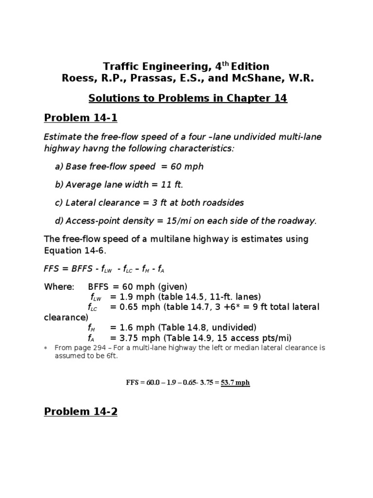 Traffic Engineering Chapter 14 Solutions Lane Infrastructure