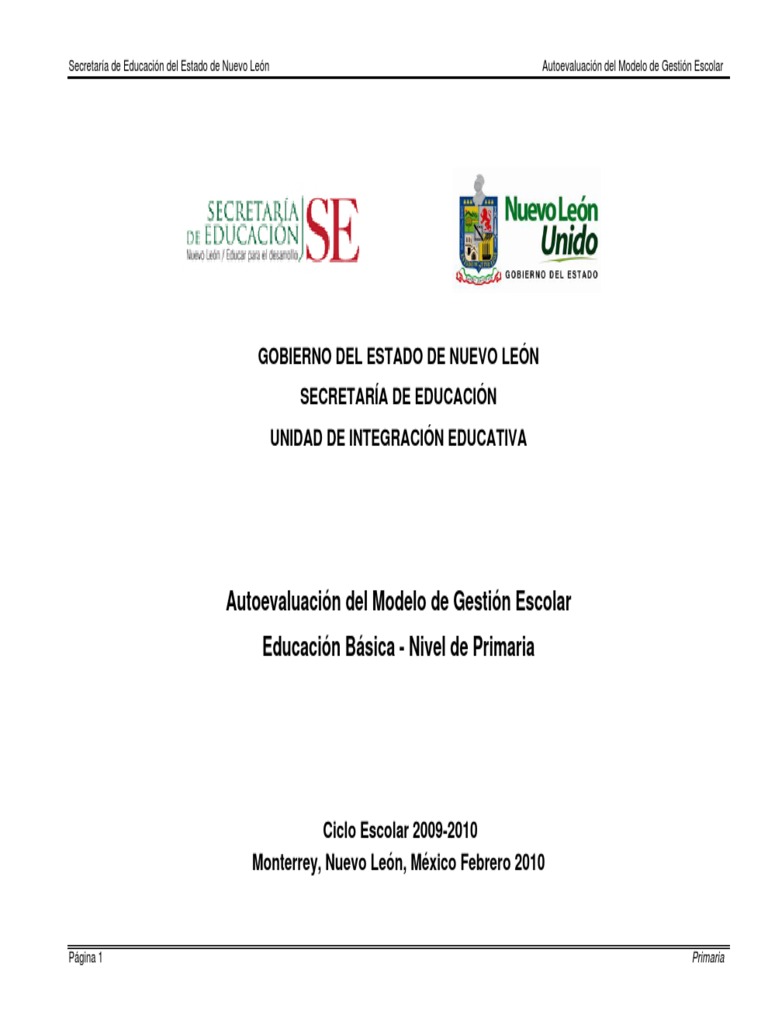 Autoevaluacion Del Modelo de Gestion Escolar | PDF | Educación primaria ...