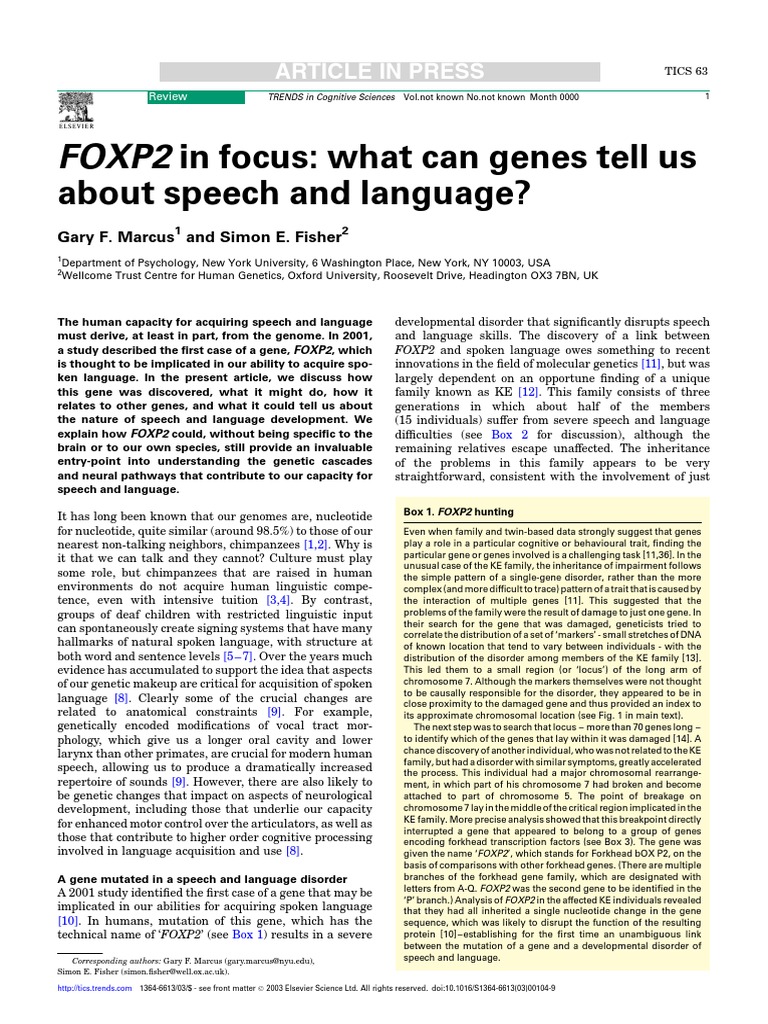 Why Is Fox2 A Language Gene? | FOXP2-related speech and language ...