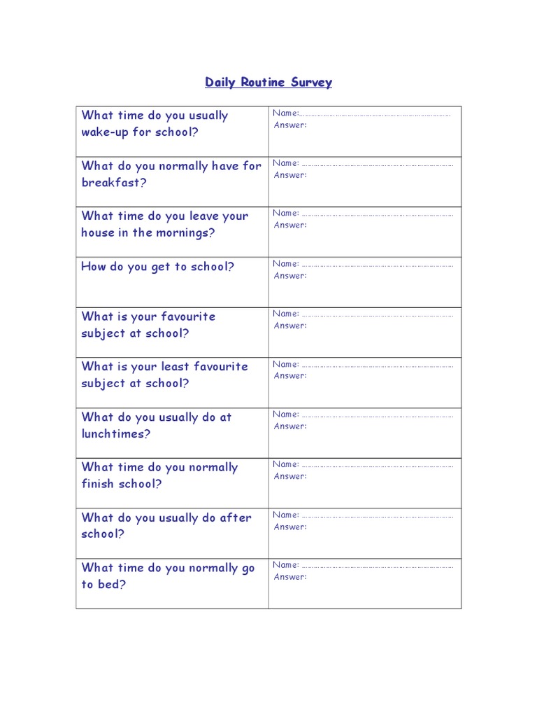 Daily Routine Survey for Students | PDF | Self-Improvement