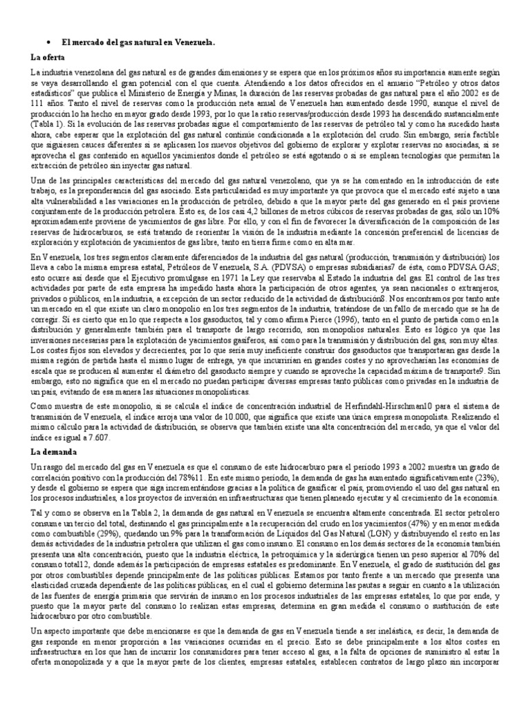 El Mercado Del Gas Natural en Venezuela | PDF | Monopolio | Petróleo