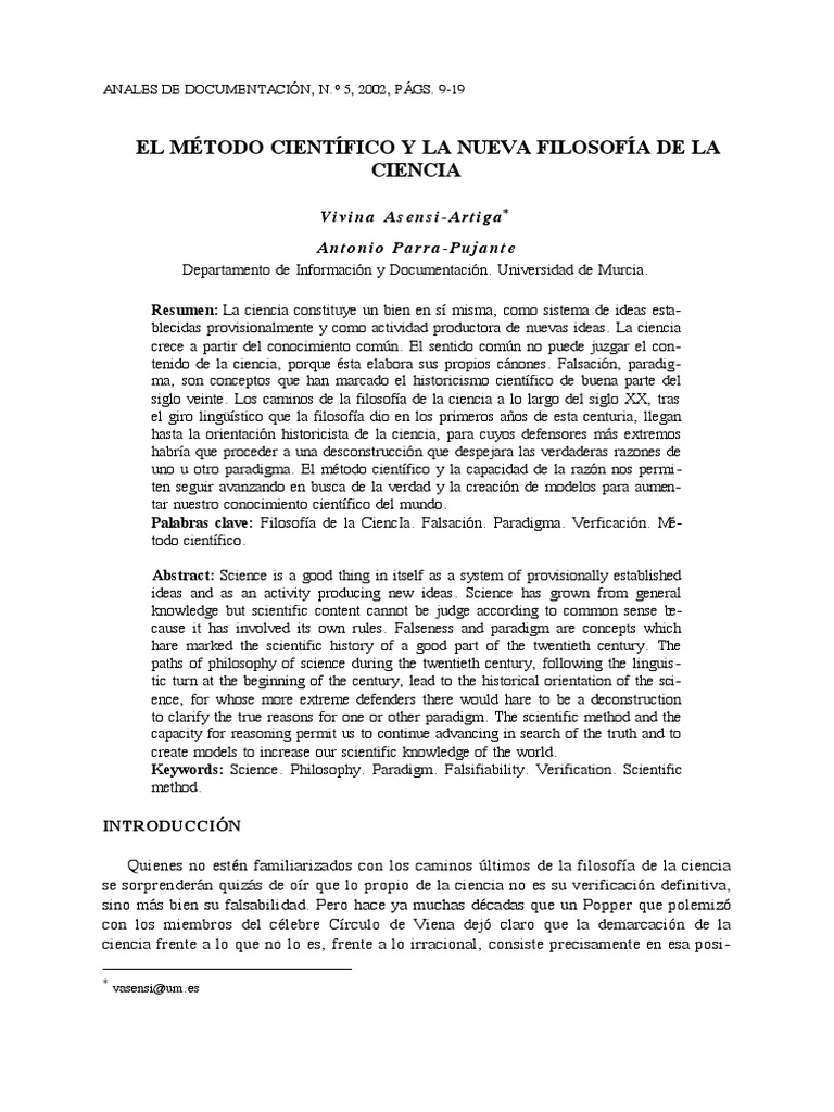El Metodo Cientifico y La Nueva Filosofia de La Ciencia | PDF ...