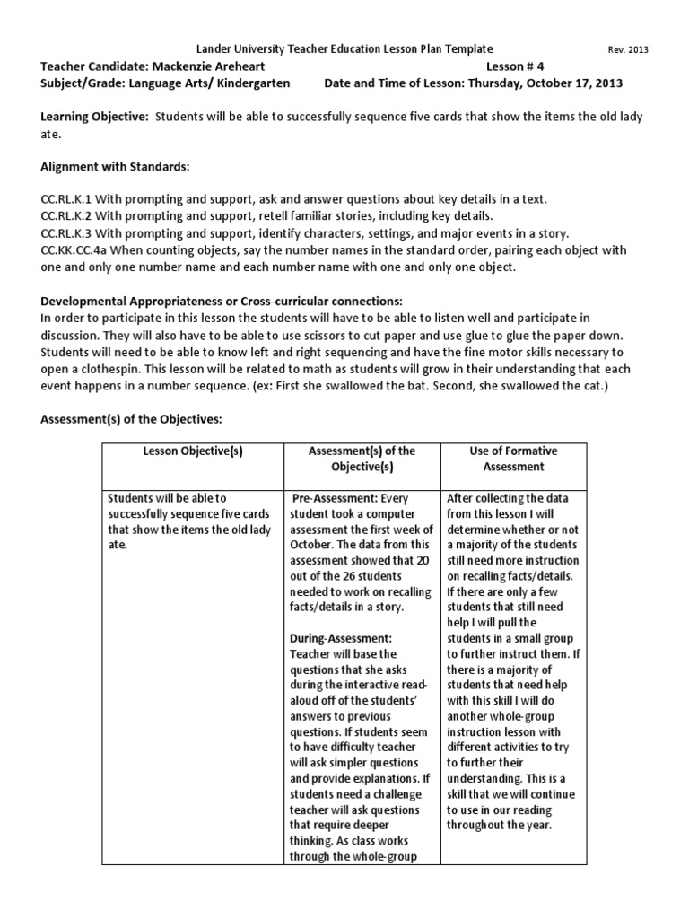 Lesson Plan 4 Recalling Details Educational Assessment Lesson Plan