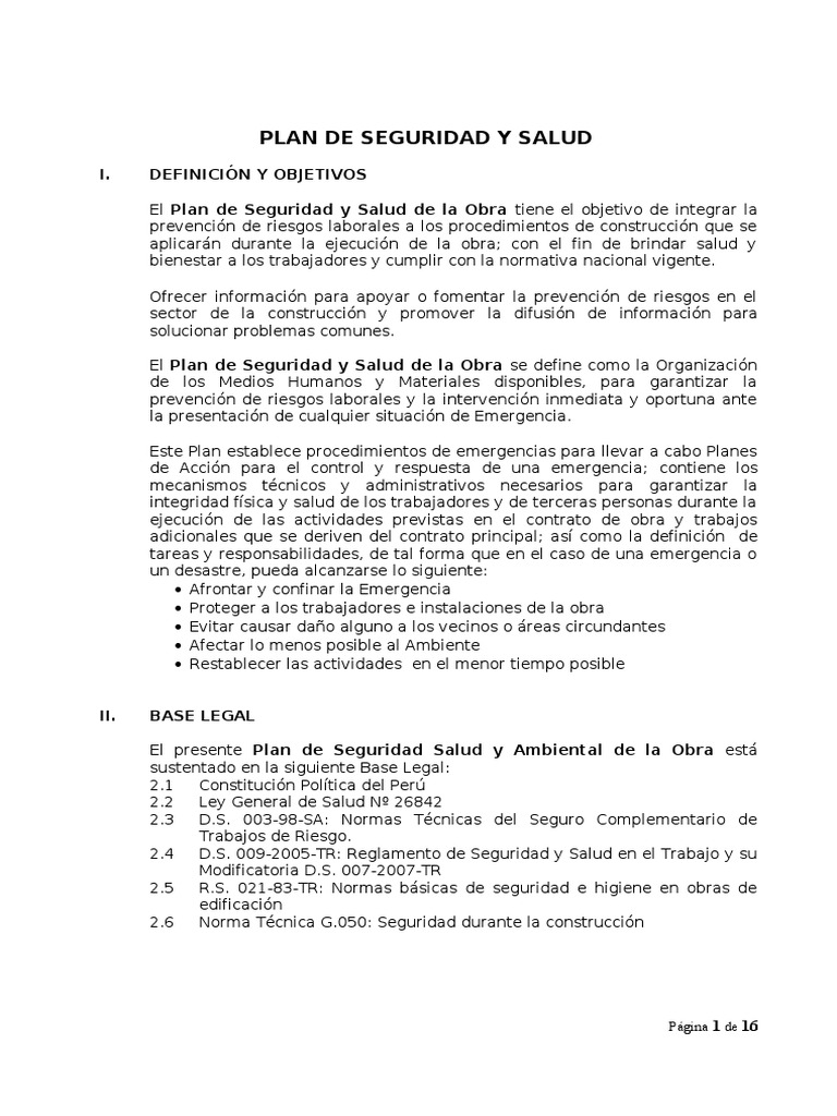 Plan de Seguridad y Salud de La Obra | PDF | La seguridad | Derecho laboral