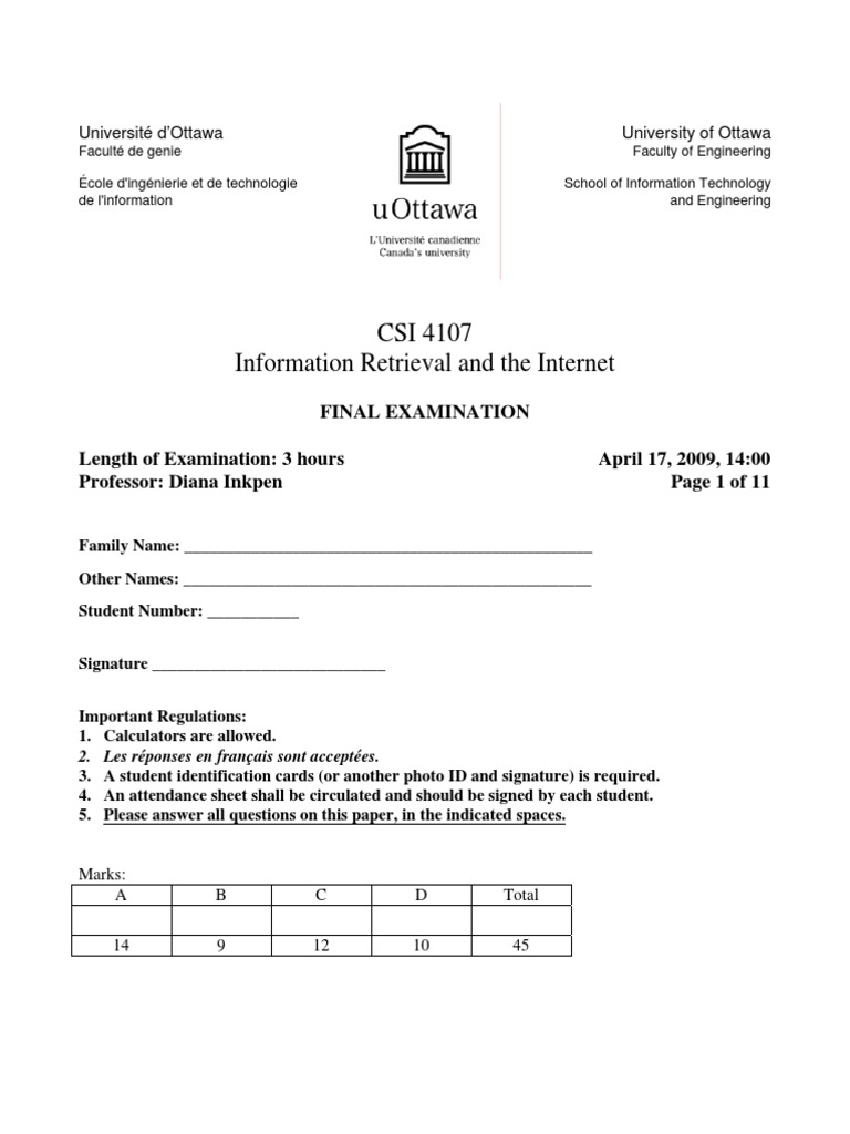 CSI 4107 Final Exam Overview | PDF | Information Retrieval ...