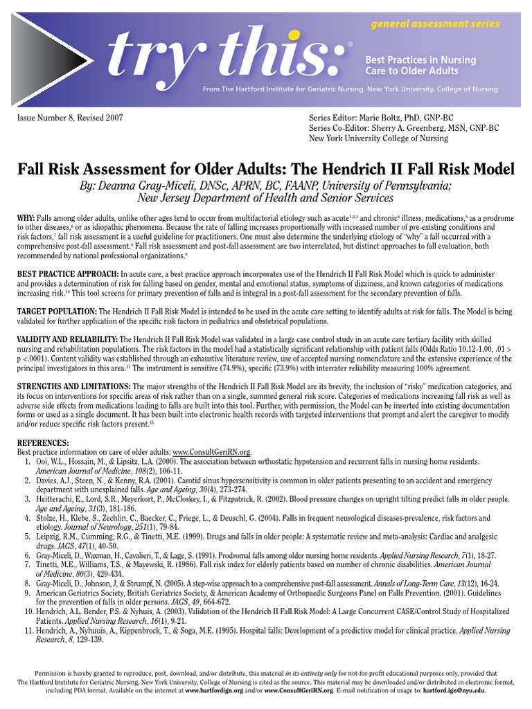 Hendrich II Fall Risk Model Overview | PDF | Geriatrics ...